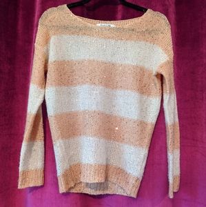 Pink and white stripe raglan sweater with sequins